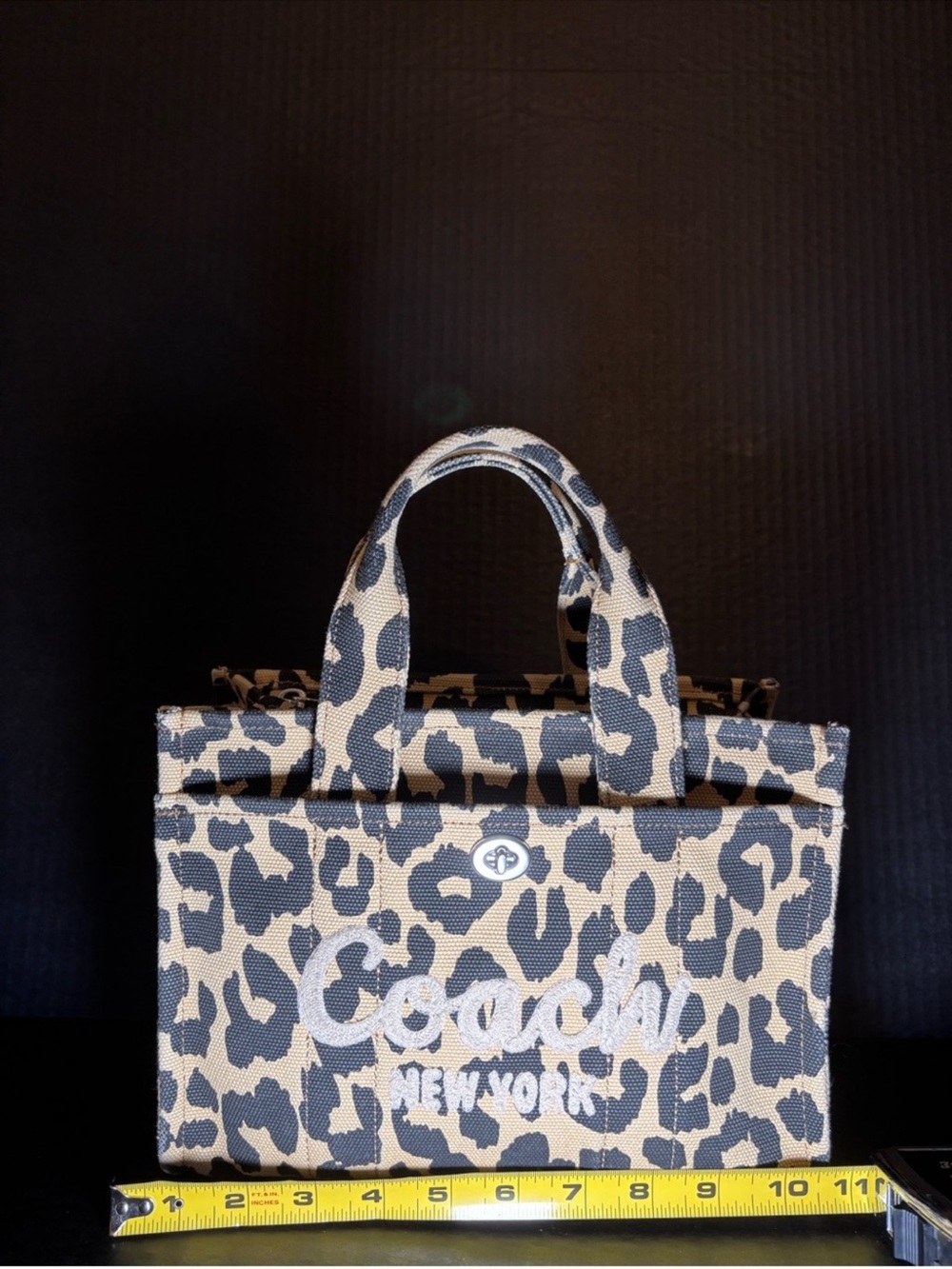 COACH Leopard Canvas Tote 26 - Tan & Black - Picture 9 of 11